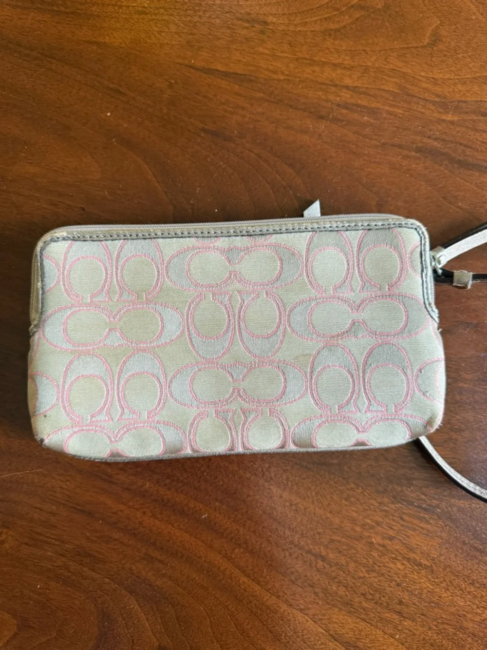 Coach Pink and Beige Signature Canvas Wristlet - Picture 2 of 2